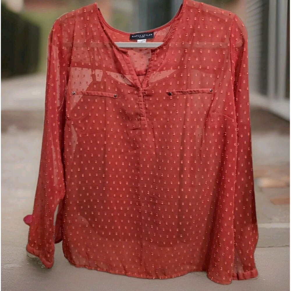 Simply Styled Womens XL Burnt Orange Sheer Peasant Blouse Top Cami Vintage Boho